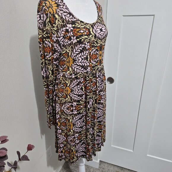 Earthbound Trading Co Fit Flare Long Sleeve Knit Flower Vine Dress - XL - Boho - Picture 3 of 10